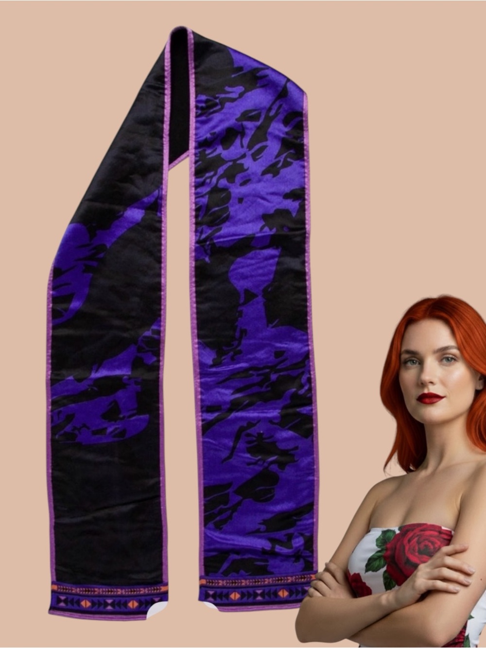 Emilio Pucci Purple and Black Printed Silk Scarf
